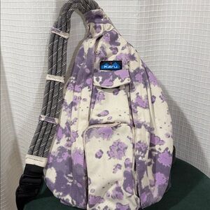 Kavu Mini Rope Bag Orchid Tie Dye Pockets Zip Purple tan sling backpack purse